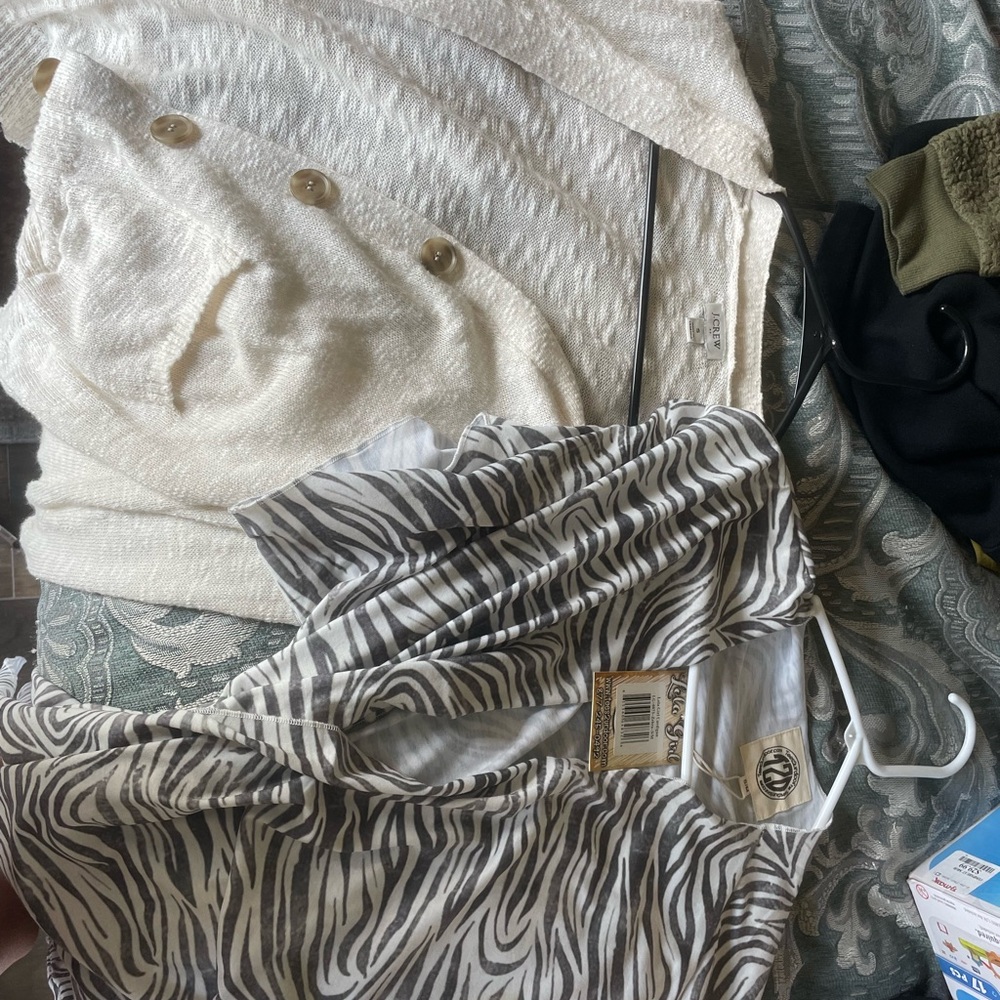 Zebra Print Top & Cream Cardigan